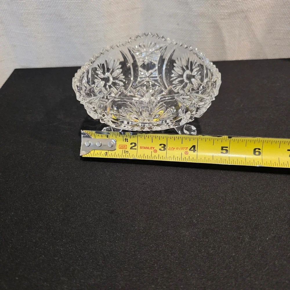 Vintage American Brilliant Cut Glass Heart Shaped Bowl Footed Candy Trinket Dish